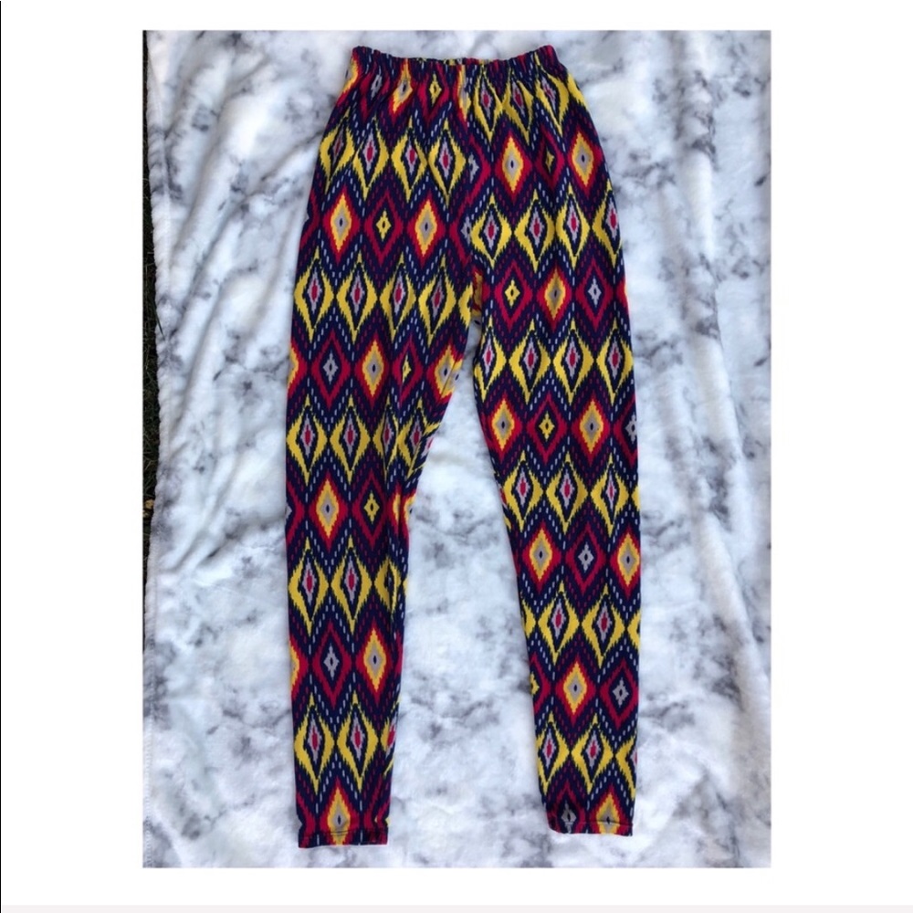 LuLaRoe Leggings Diamonds Red Blue Yellow primary colors OS rare waistband style
